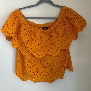 Express Orange Eyelet Off-Shoulder Blouse